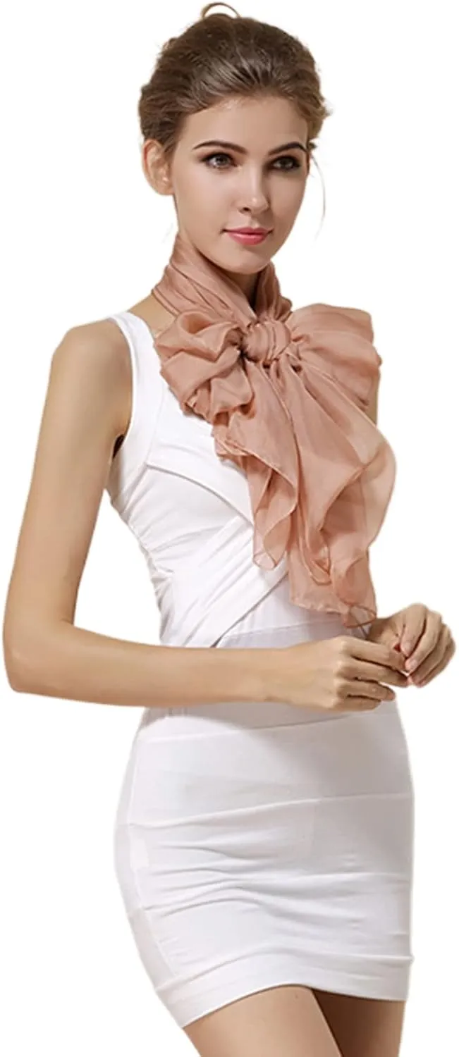 100% Mulberry Silk Chiffon Scarf Solid Color Large for Women, Long Lightweight Silk Shawl Wrap