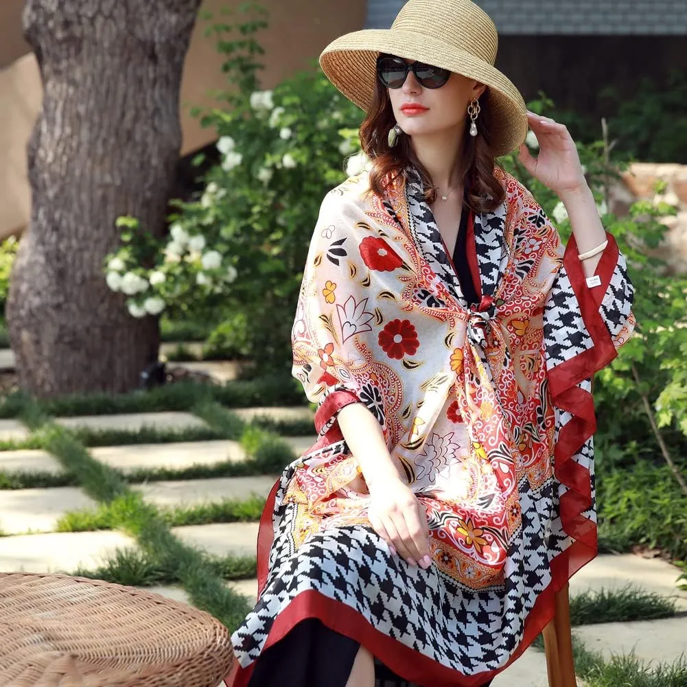 100% Mulberry Silk Scarf Large Pashmina Floral Shawls and Wraps for Evening Dresses Satin Long Scarfs Dupatta Women