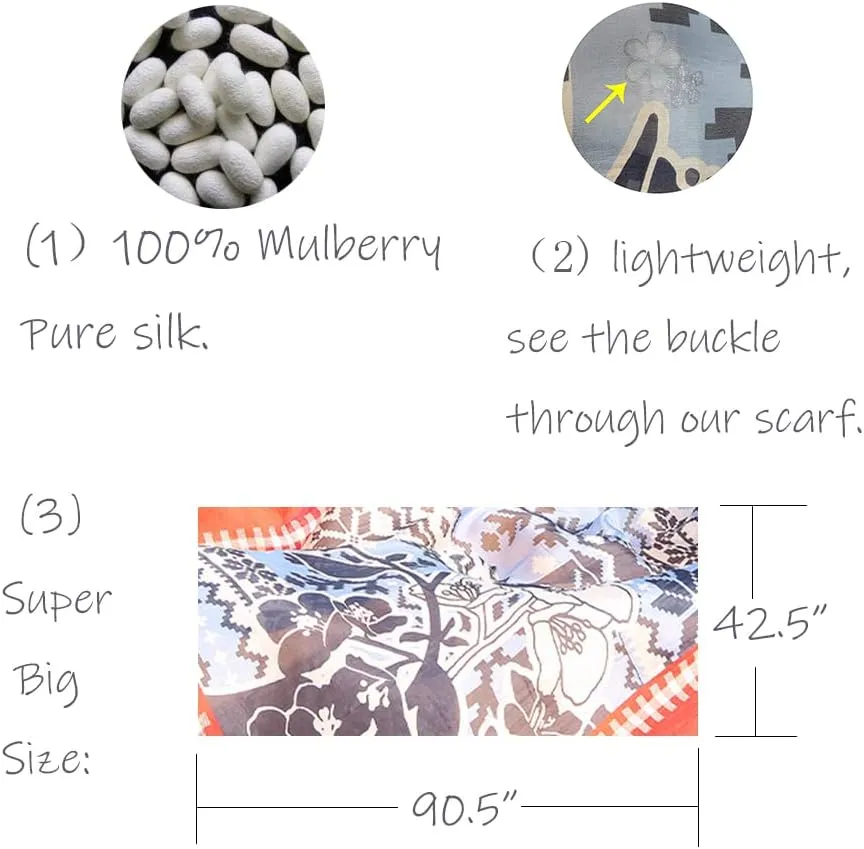100% Mulberry Silk Scarf Large Pashmina Floral Shawls and Wraps for Evening Dresses Satin Long Scarfs Dupatta Women