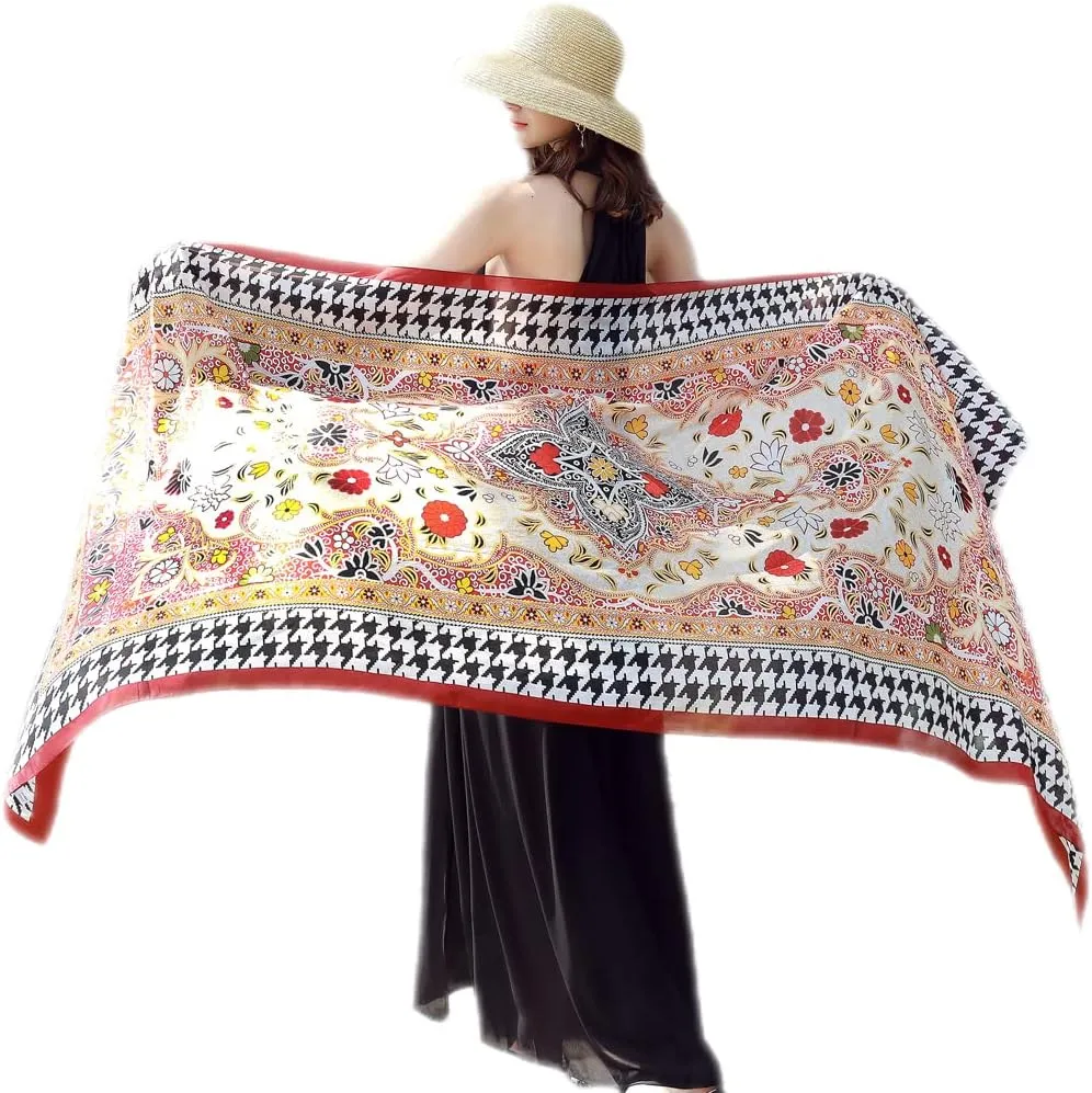 100% Mulberry Silk Scarf Large Pashmina Floral Shawls and Wraps for Evening Dresses Satin Long Scarfs Dupatta Women