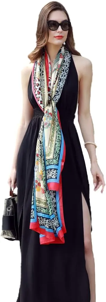 100% Mulberry Silk Scarf Large Pashmina Floral Shawls and Wraps for Evening Dresses Satin Long Scarfs Dupatta Women