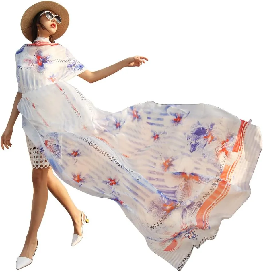 100% Mulberry Silk Scarf Large Pashmina Floral Shawls and Wraps for Evening Dresses Satin Long Scarfs Dupatta Women