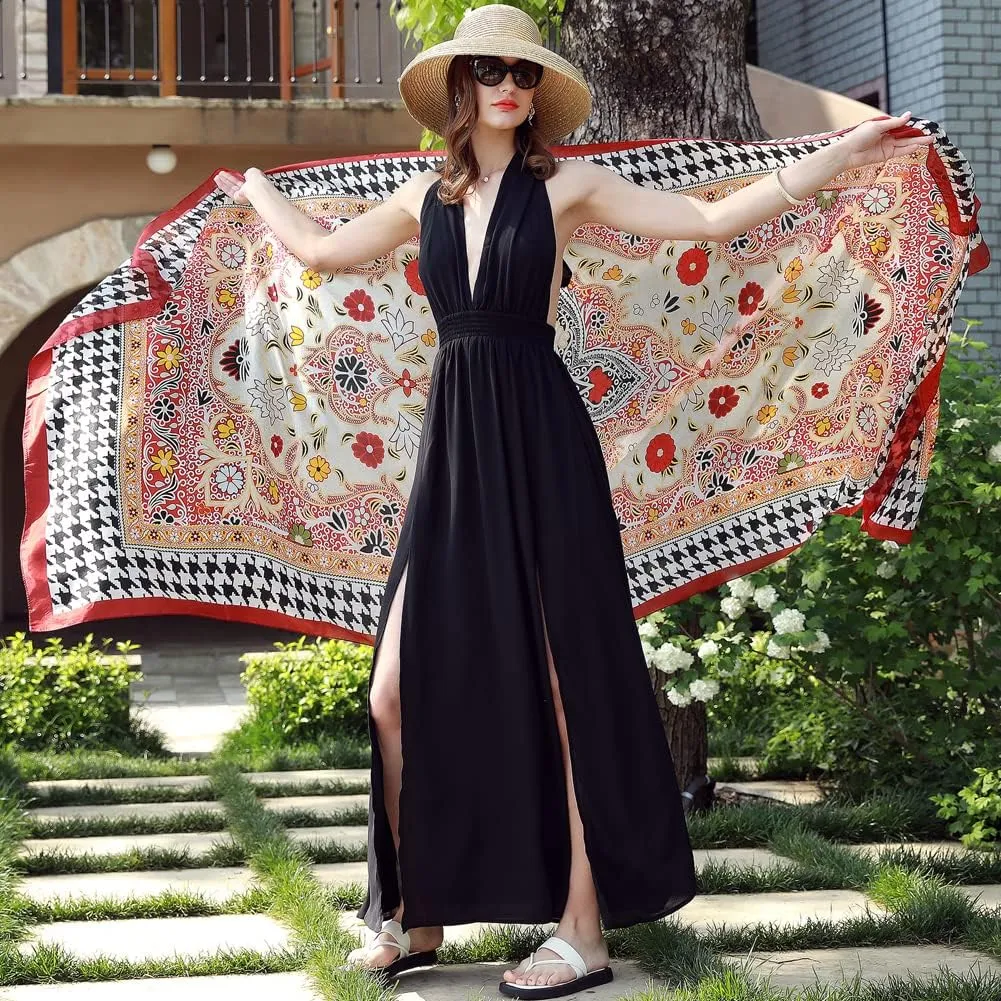 100% Mulberry Silk Scarf Large Pashmina Floral Shawls and Wraps for Evening Dresses Satin Long Scarfs Dupatta Women