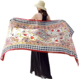 100% Mulberry Silk Scarf Large Pashmina Floral Shawls and Wraps for Evening Dresses Satin Long Scarfs Dupatta Women