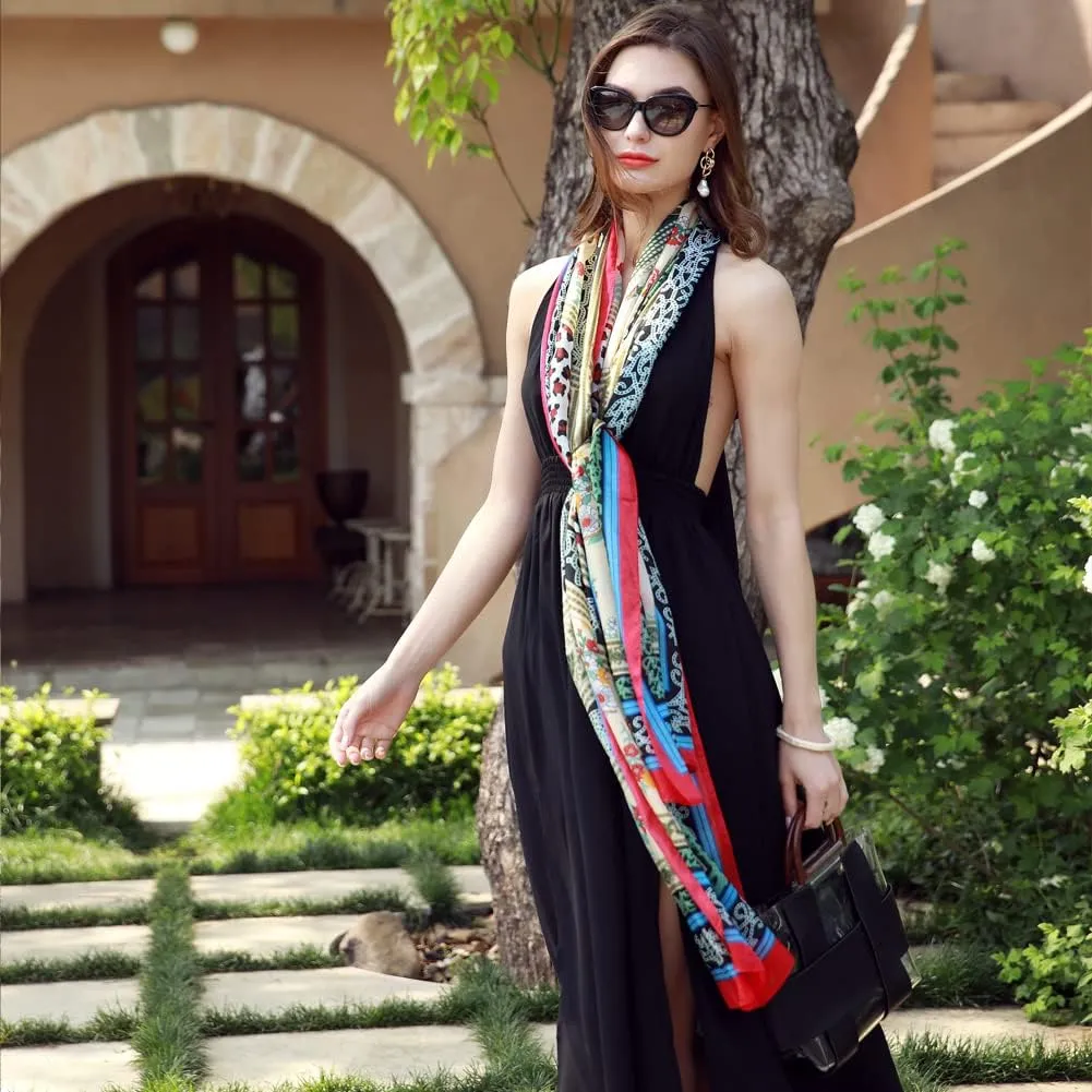 100% Mulberry Silk Scarf Large Pashmina Floral Shawls and Wraps for Evening Dresses Satin Long Scarfs Dupatta Women