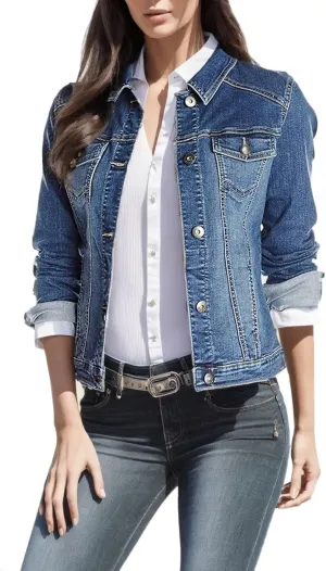 2023 Jean Jacket for Women Distressed Frayed Denim Jacket Ladies Retro Classic Ripped Stretchy Jacket Coats with Pockets