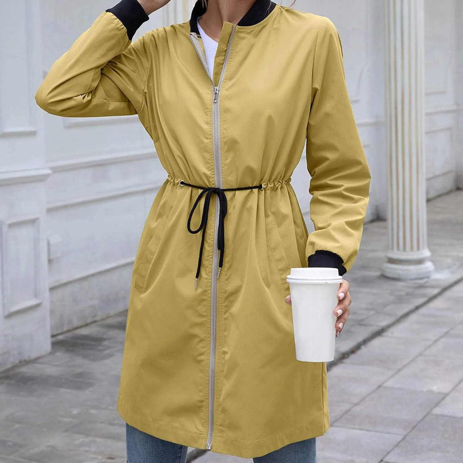 2023 Women's Double Breasted Long Trench Coat Windproof Classic Lapel Windbreaker Jackets Stylish Loose Overcoat Outerwear