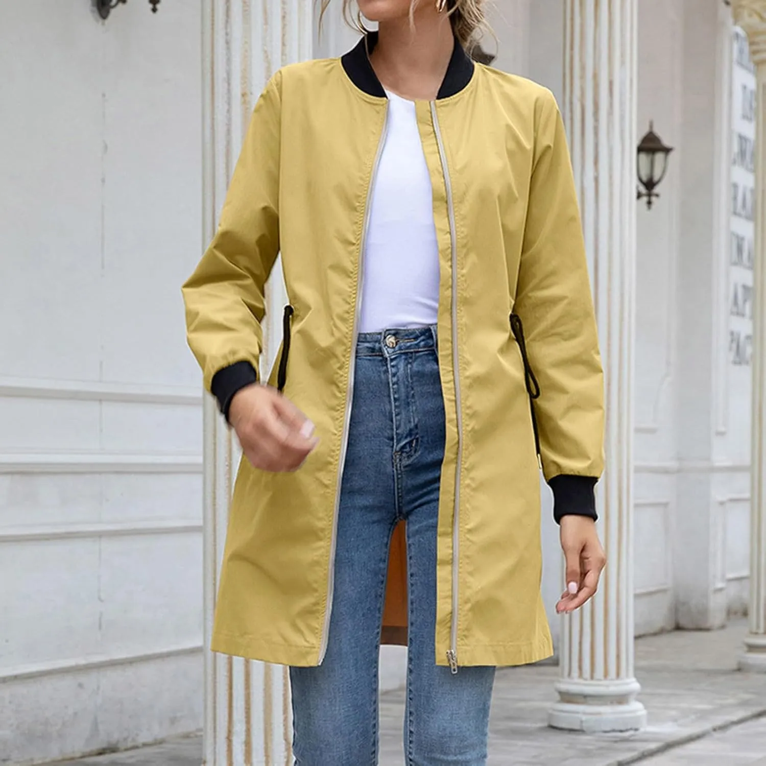 2023 Women's Double Breasted Long Trench Coat Windproof Classic Lapel Windbreaker Jackets Stylish Loose Overcoat Outerwear