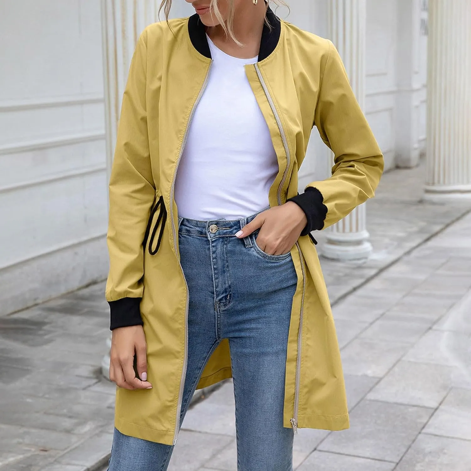 2023 Women's Double Breasted Long Trench Coat Windproof Classic Lapel Windbreaker Jackets Stylish Loose Overcoat Outerwear