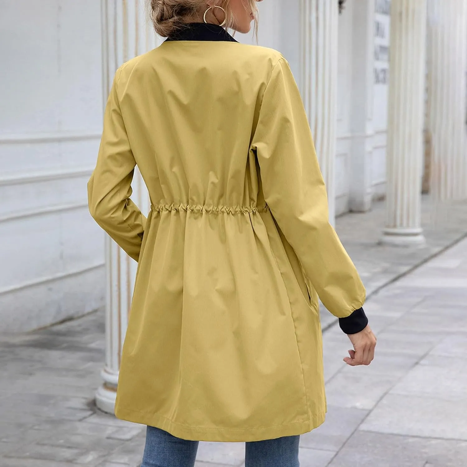 2023 Women's Double Breasted Long Trench Coat Windproof Classic Lapel Windbreaker Jackets Stylish Loose Overcoat Outerwear