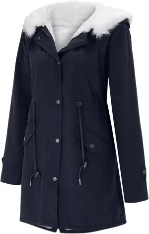 2024 Temperament Thick Solid Fleece Coat for Womens Long Sleeve Button Outwear Warm Comfy Soft Overcoat with Pockets