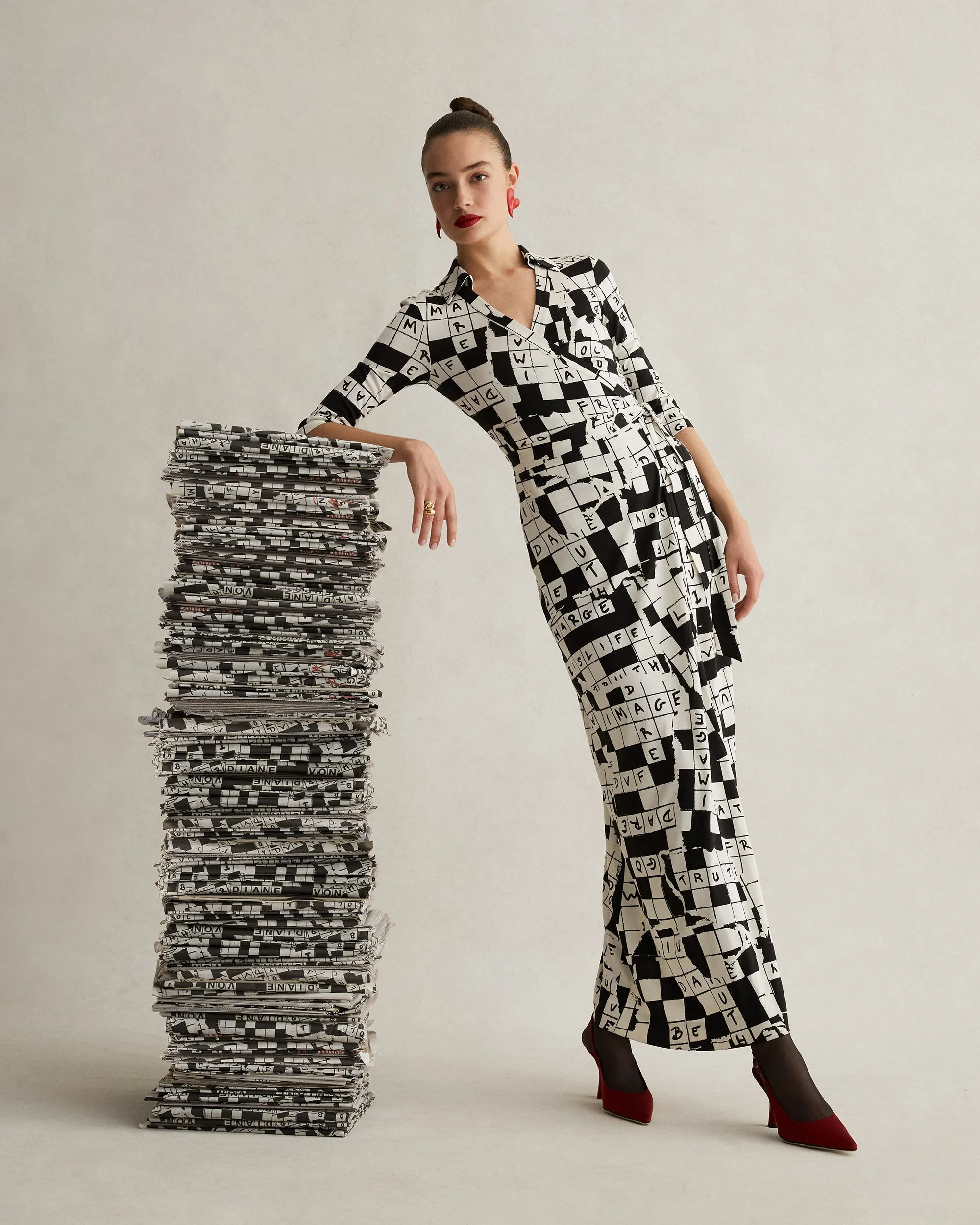 Abigail Silk Jersey Maxi Wrap Dress in DVF 50th Crossword Ivory
