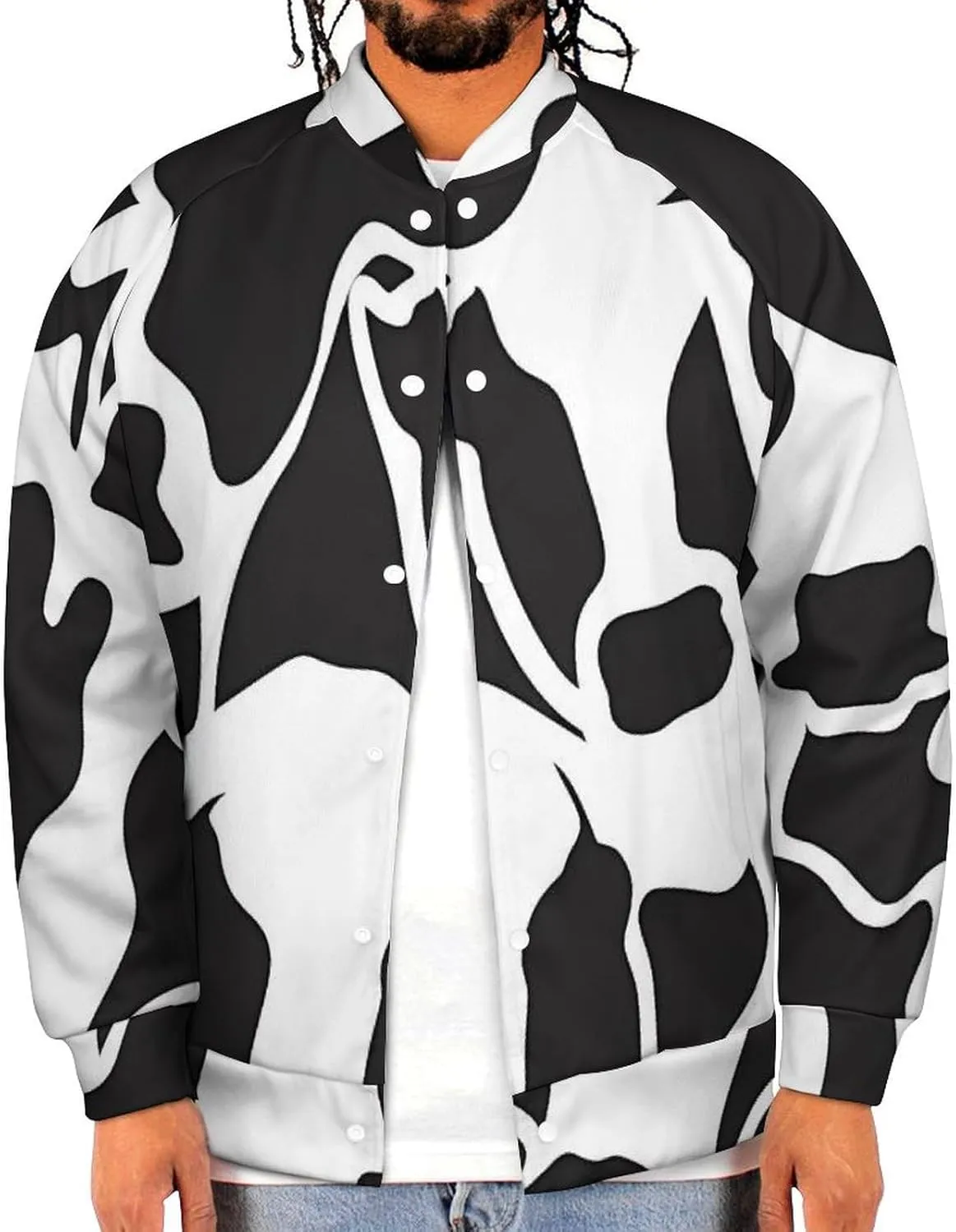Abstract Cow Black White Pattern Lightweight Men's Baseball Jackets Relaxed Fit Varsity Bomber Jacket Windbreaker Coat