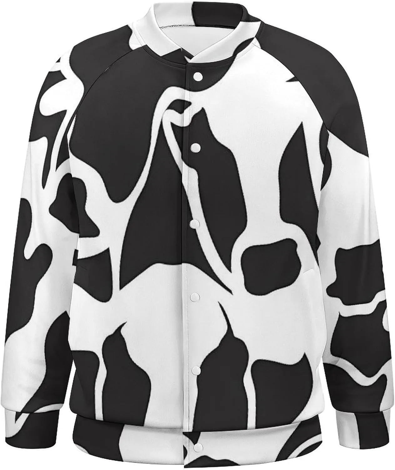 Abstract Cow Black White Pattern Lightweight Men's Baseball Jackets Relaxed Fit Varsity Bomber Jacket Windbreaker Coat