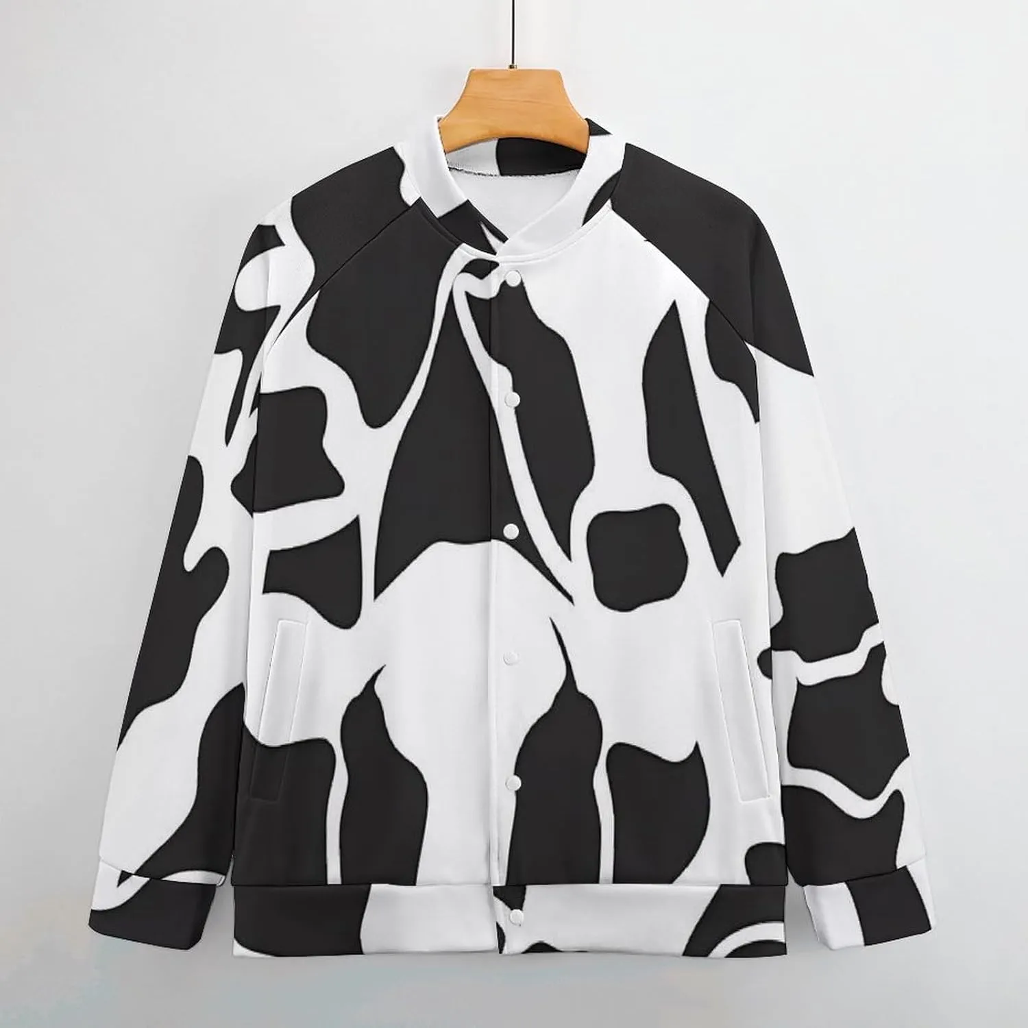 Abstract Cow Black White Pattern Lightweight Men's Baseball Jackets Relaxed Fit Varsity Bomber Jacket Windbreaker Coat