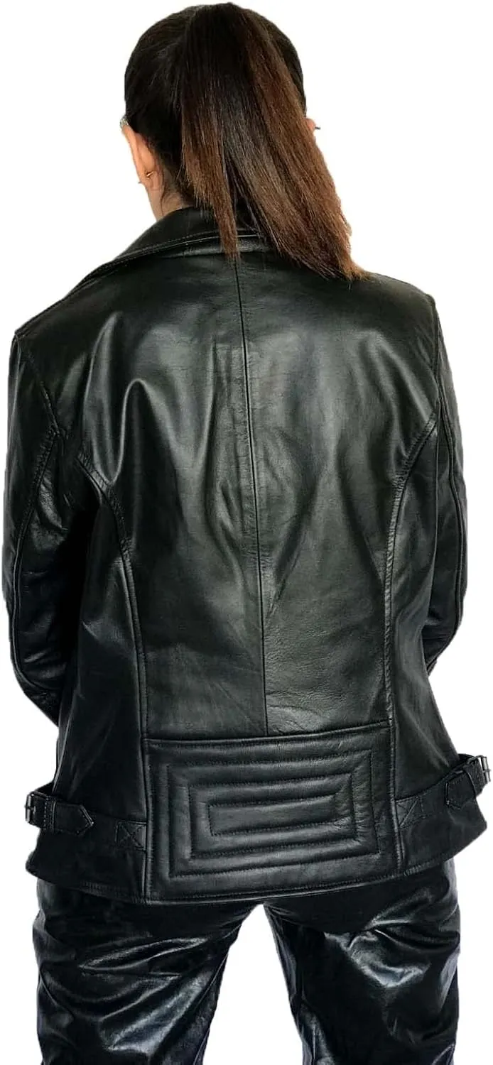 ABz Leathers Womens black Leather Jacket - motorcycle jacket - Women Leather Jacket - black leather jacket
