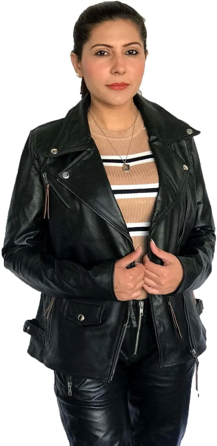 ABz Leathers Womens black Leather Jacket - motorcycle jacket - Women Leather Jacket - black leather jacket