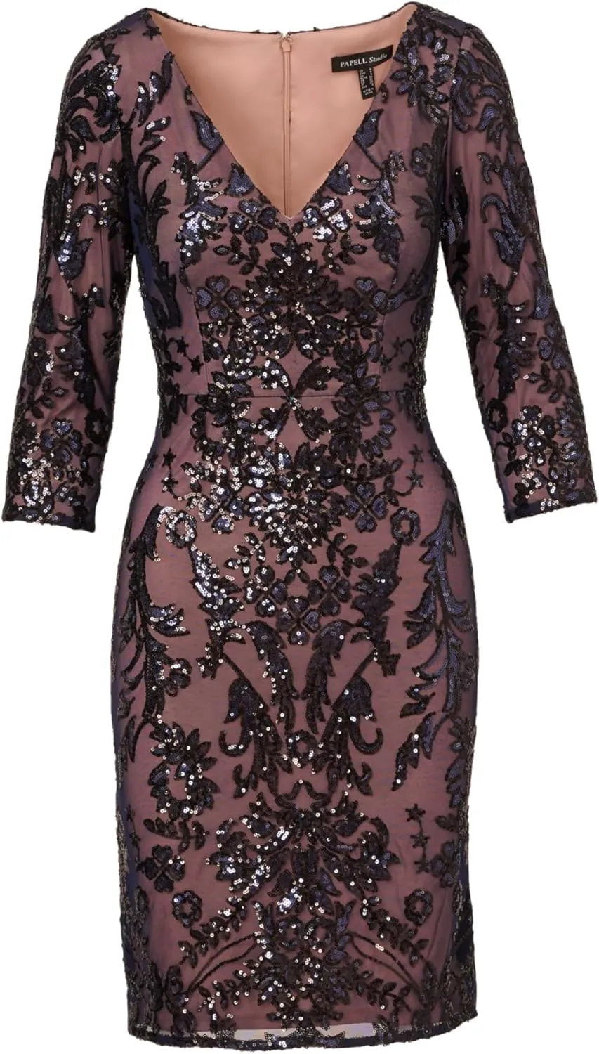 Adrianna Papell Women's Beaded V-Neck Short Dress