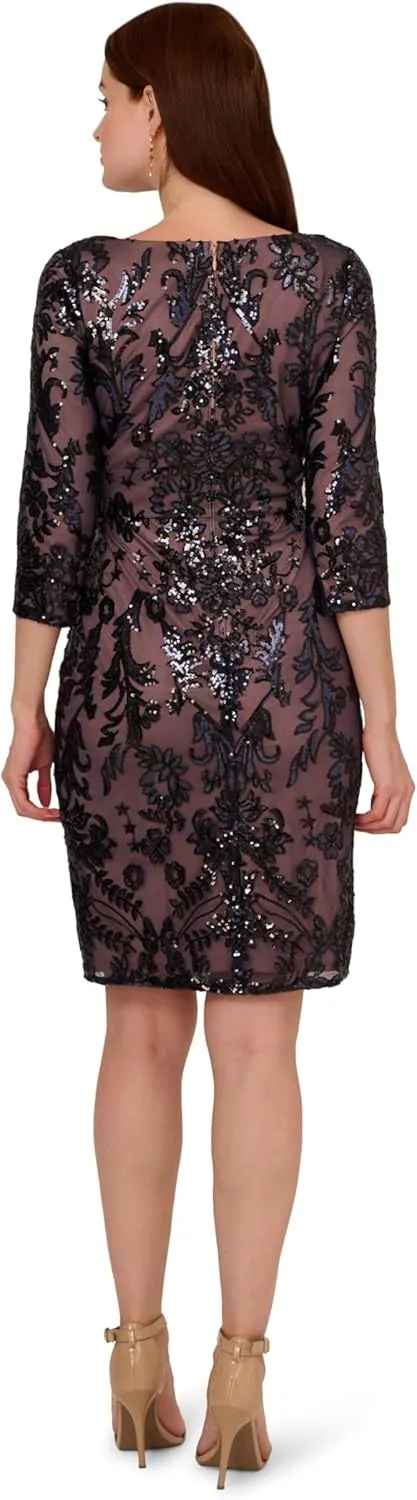 Adrianna Papell Women's Beaded V-Neck Short Dress