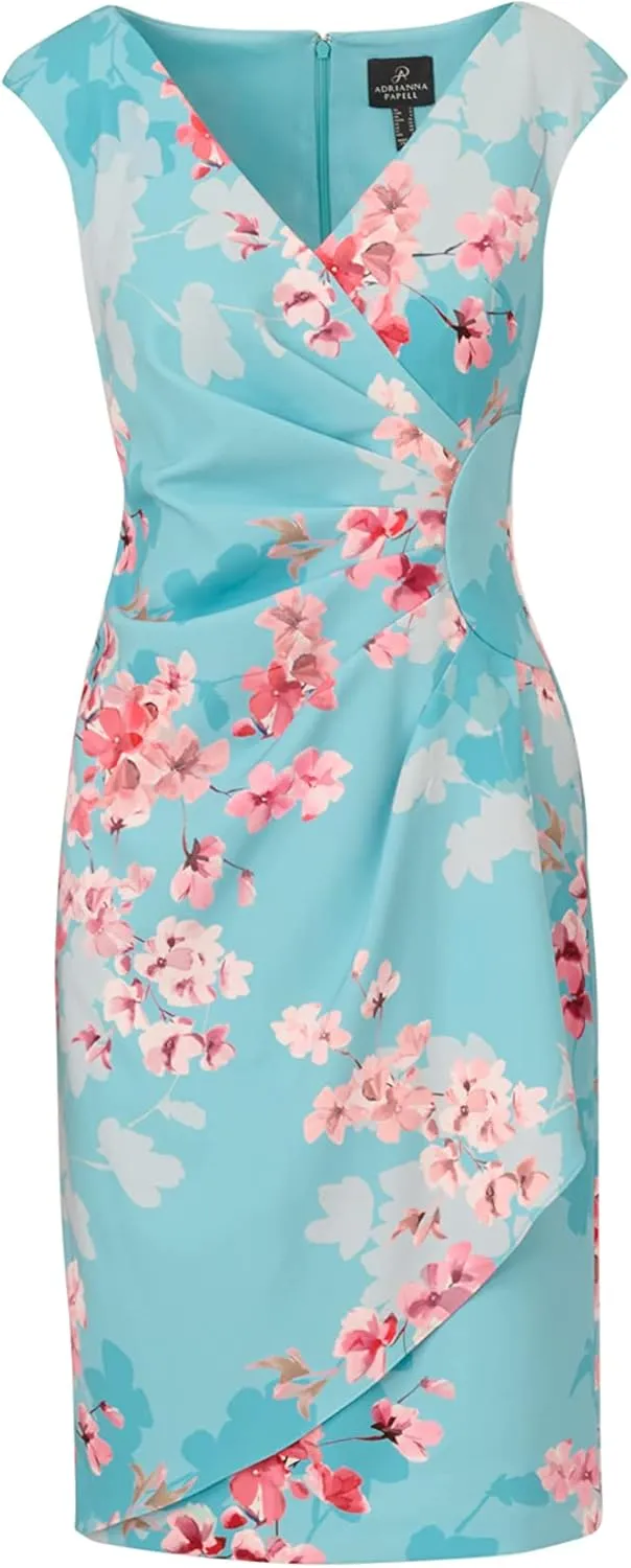 Adrianna Papell Women's Draped Floral Printed Dress