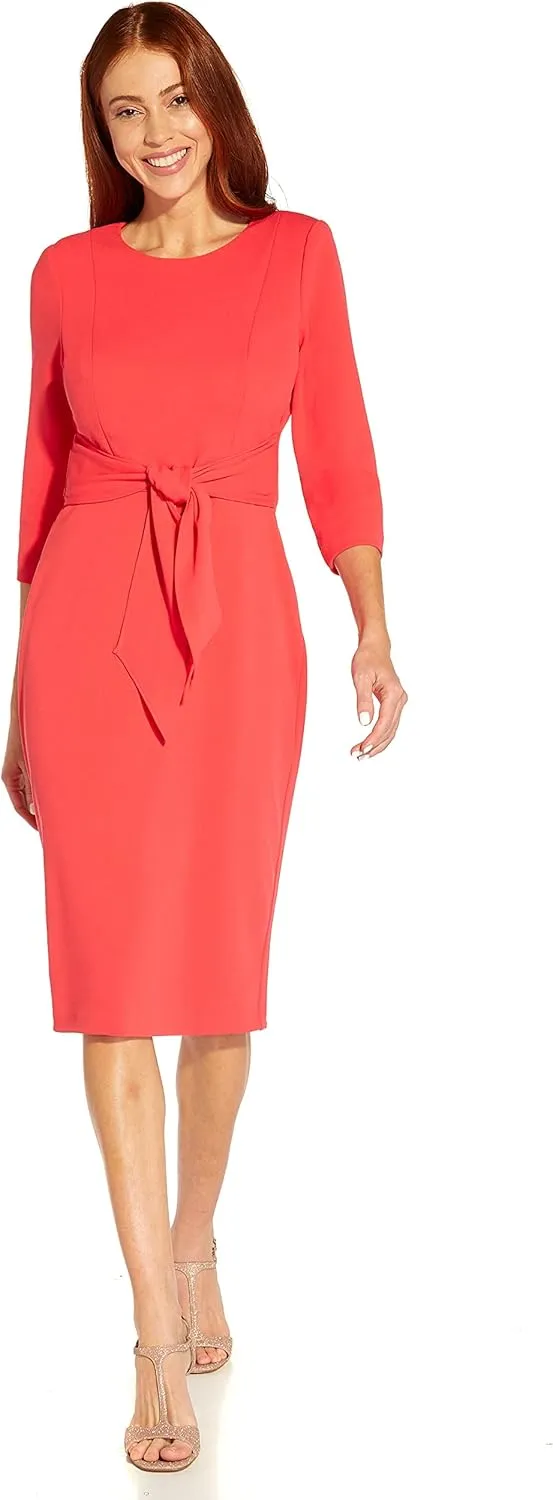 Adrianna Papell Women's Knit Crepe Tie Waist Sheath