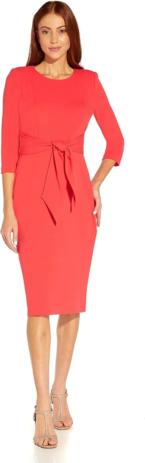 Adrianna Papell Women's Knit Crepe Tie Waist Sheath