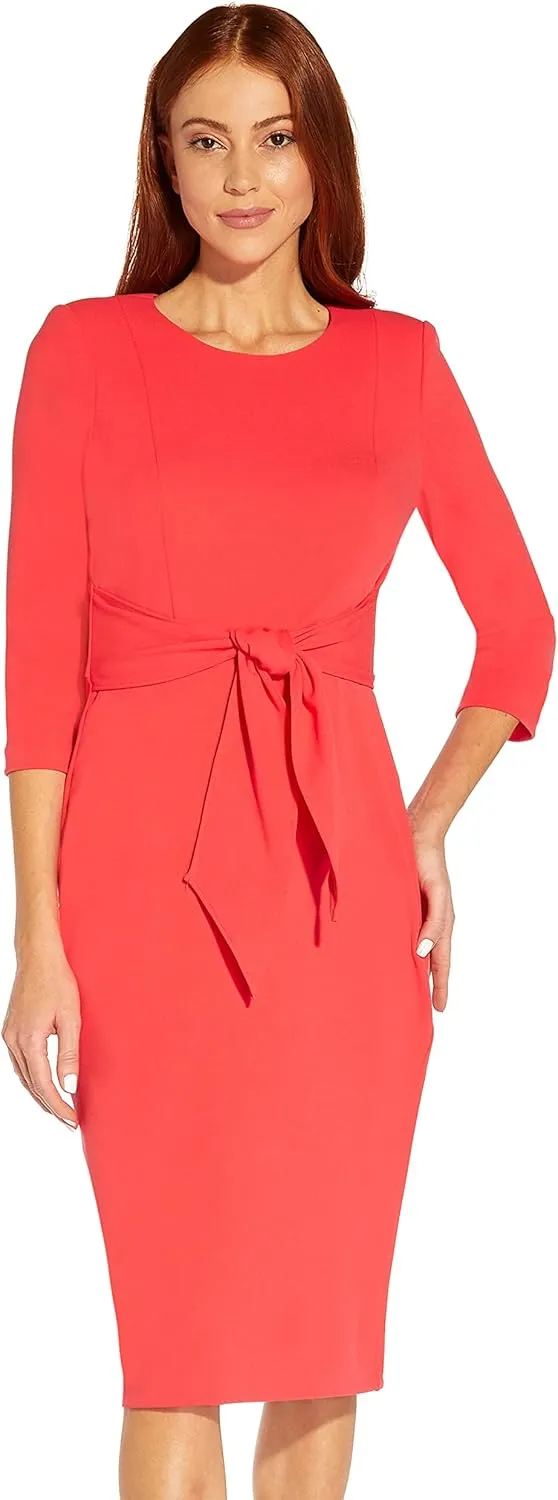 Adrianna Papell Women's Knit Crepe Tie Waist Sheath