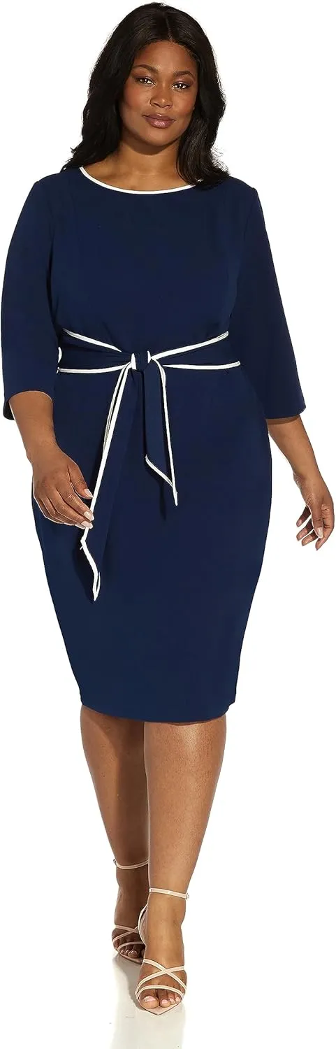 Adrianna Papell Women's Tipped Crepe Tie Dress