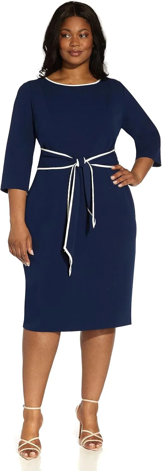 Adrianna Papell Women's Tipped Crepe Tie Dress