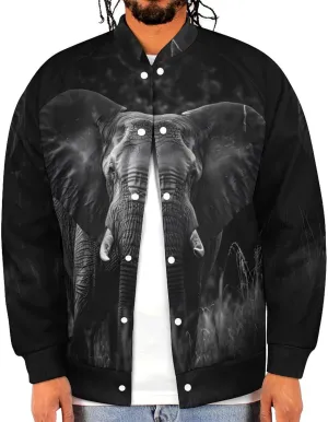 African Elephant Black and White Lightweight Men's Baseball Jackets Relaxed Fit Varsity Bomber Jacket Windbreaker Coat