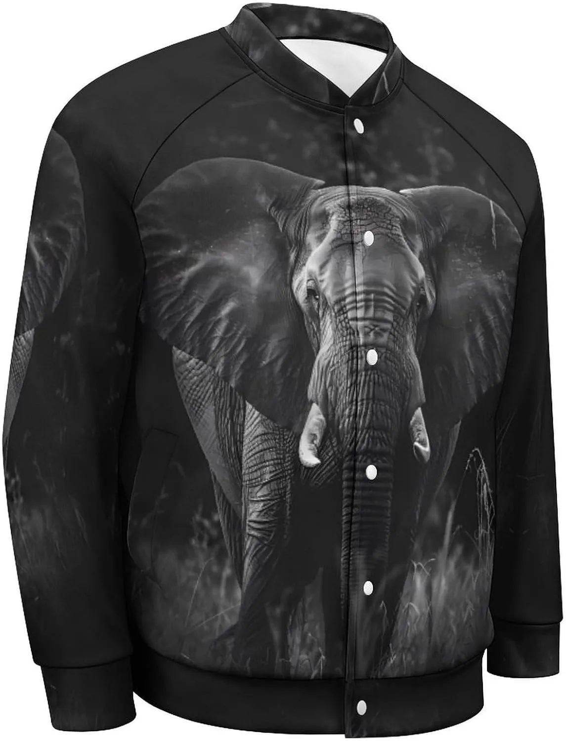 African Elephant Black and White Lightweight Men's Baseball Jackets Relaxed Fit Varsity Bomber Jacket Windbreaker Coat