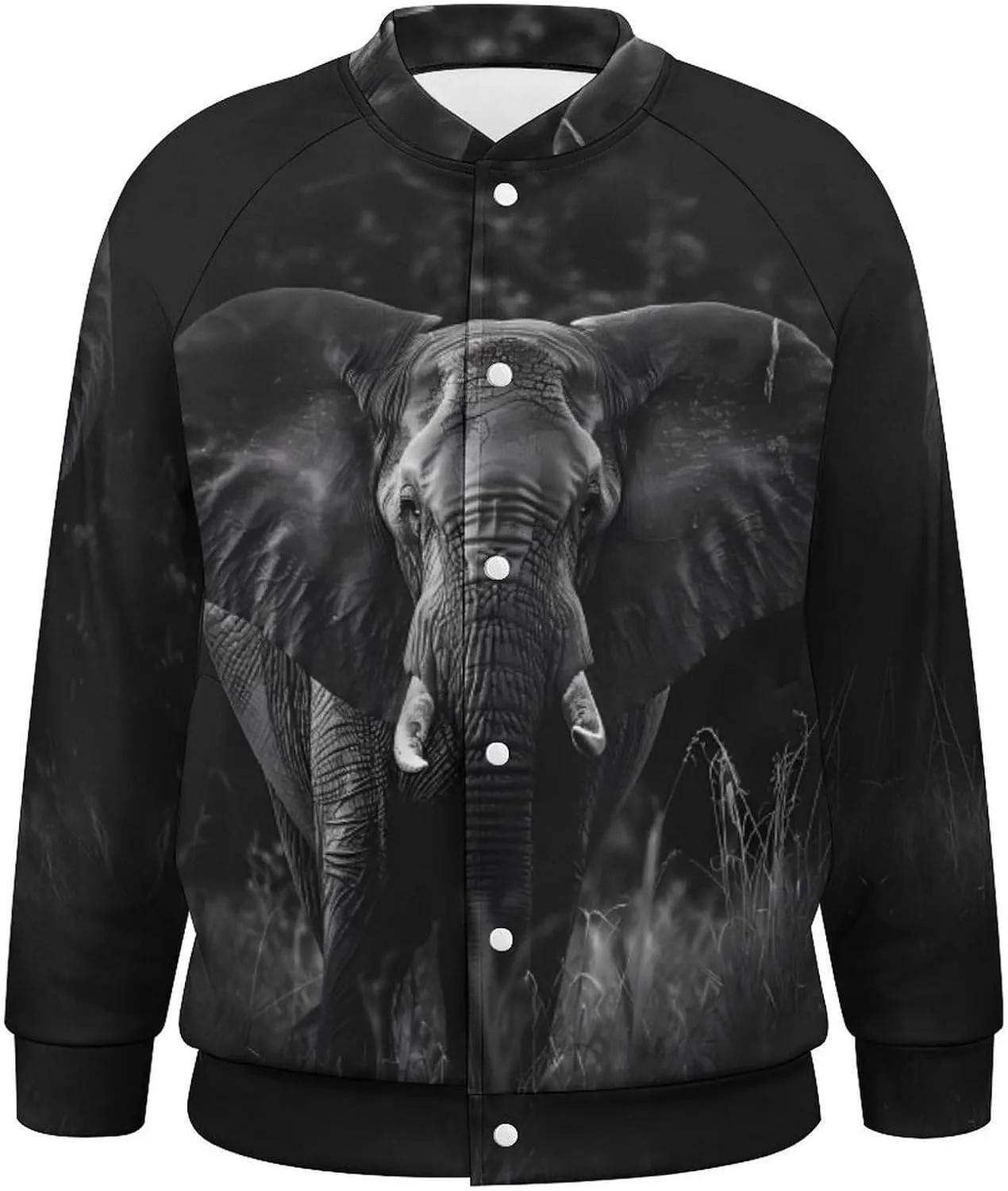 African Elephant Black and White Lightweight Men's Baseball Jackets Relaxed Fit Varsity Bomber Jacket Windbreaker Coat