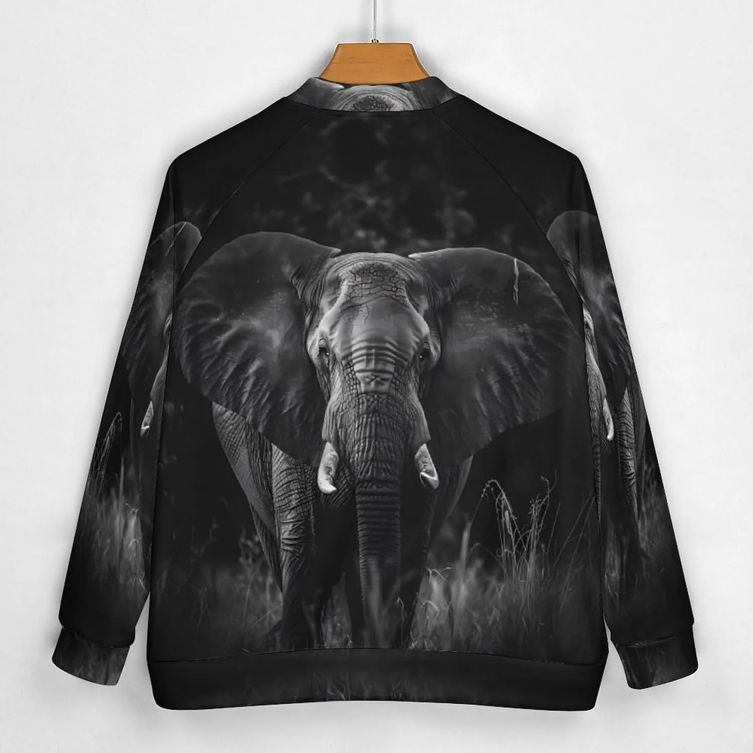 African Elephant Black and White Lightweight Men's Baseball Jackets Relaxed Fit Varsity Bomber Jacket Windbreaker Coat
