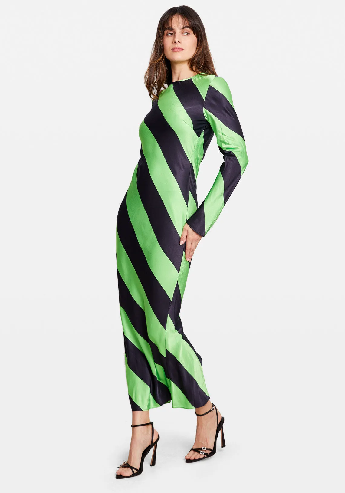 ALINA LONG DRESS GREEN STRIPE
