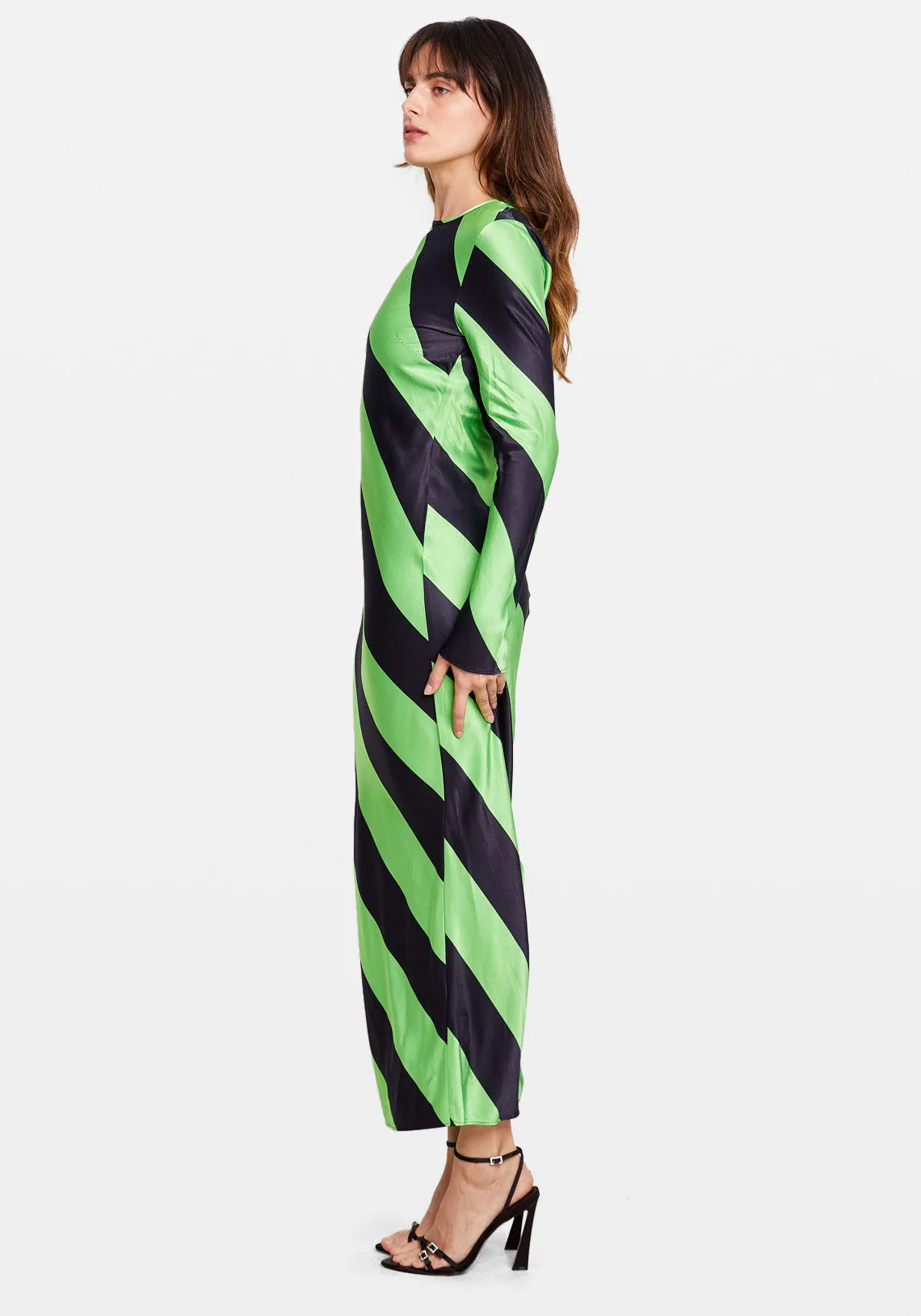 ALINA LONG DRESS GREEN STRIPE