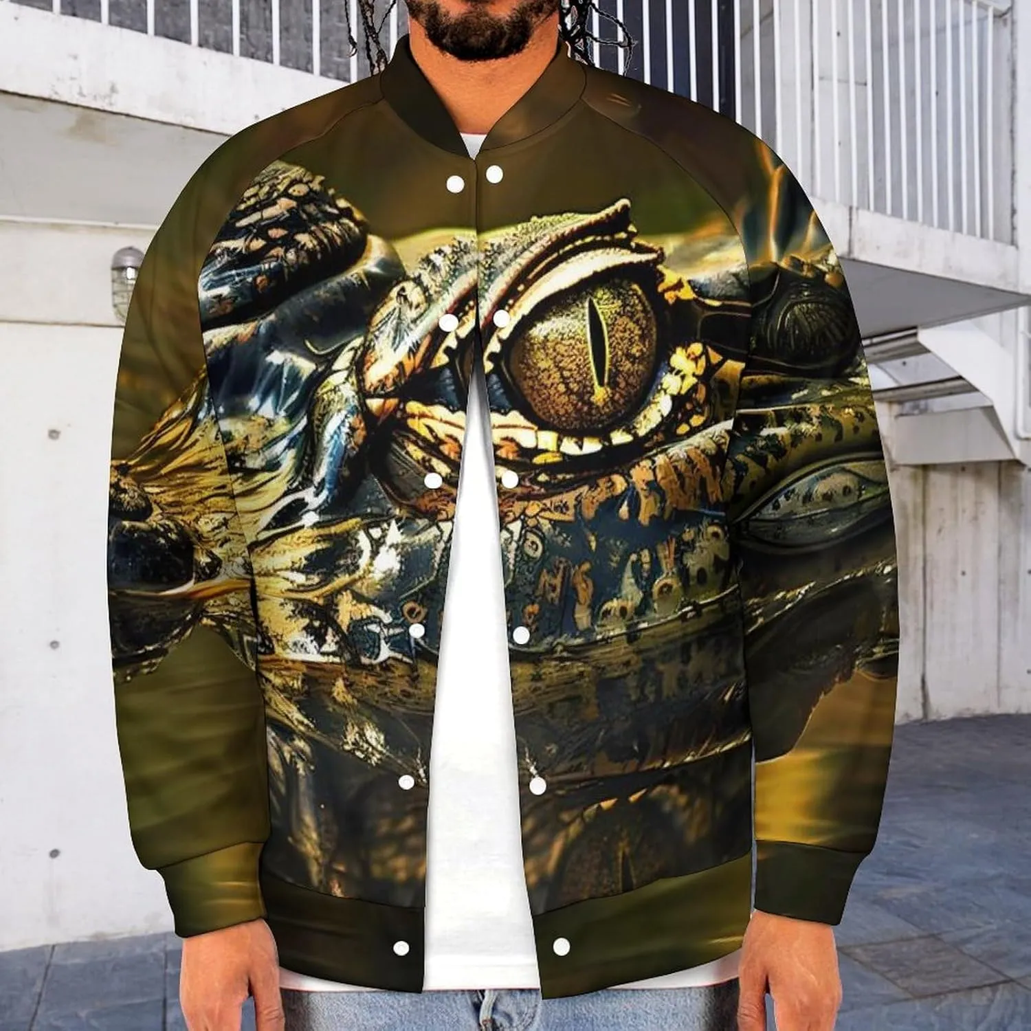 Alligator Head and Eyes Above Water Lightweight Men's Baseball Jackets Relaxed Fit Varsity Bomber Jacket Windbreaker Coat