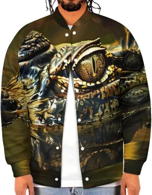 Alligator Head and Eyes Above Water Lightweight Men's Baseball Jackets Relaxed Fit Varsity Bomber Jacket Windbreaker Coat
