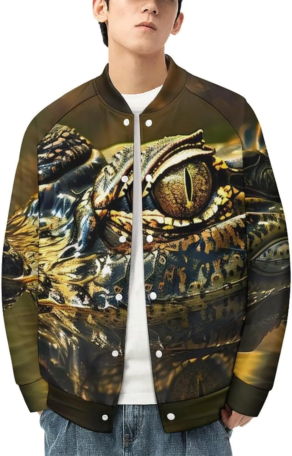 Alligator Head and Eyes Above Water Lightweight Men's Baseball Jackets Relaxed Fit Varsity Bomber Jacket Windbreaker Coat