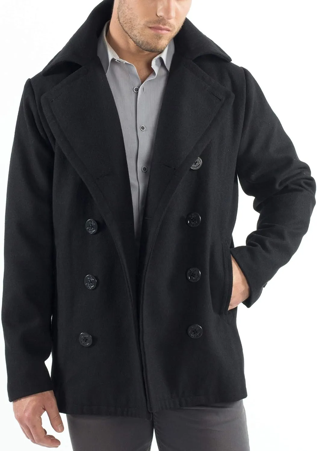 Alpine Swiss Mason Mens Wool Blend Classic Pea Coat Jacket