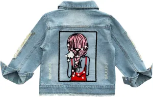ANATA Little Girl Denim Jacket Button Down Jean Jacket Long Sleeve Denim Coat