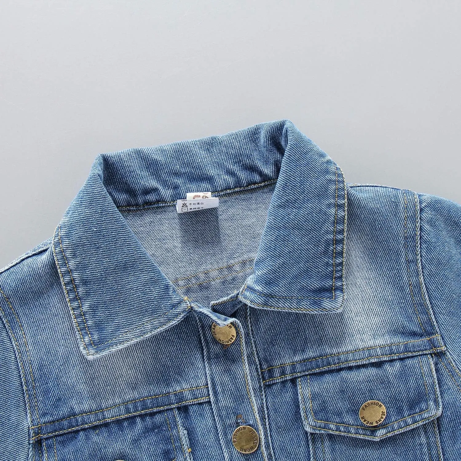 ANATA Little Girl Denim Jacket Button Down Jean Jacket Long Sleeve Denim Coat