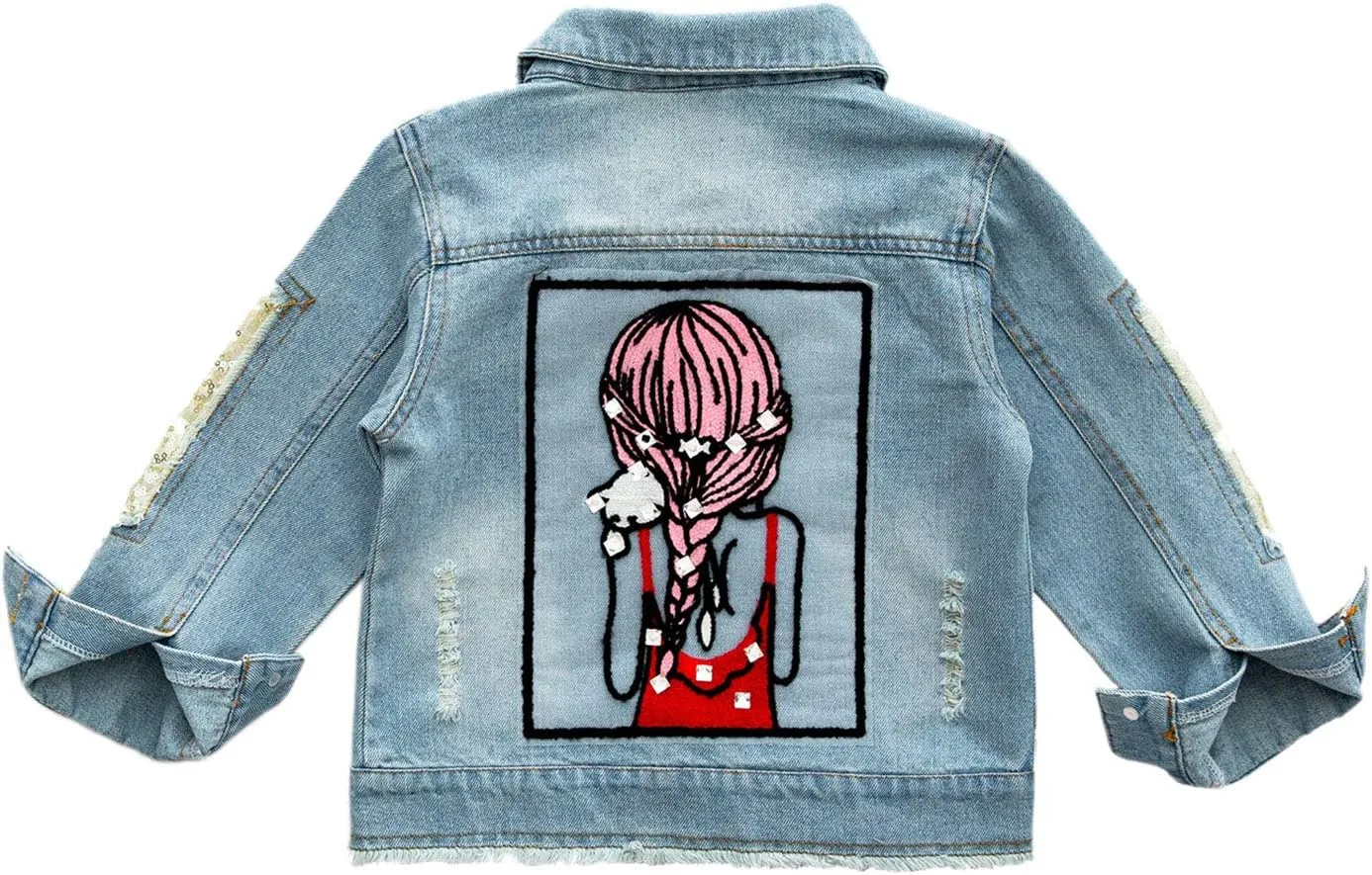 ANATA Little Girl Denim Jacket Button Down Jean Jacket Long Sleeve Denim Coat