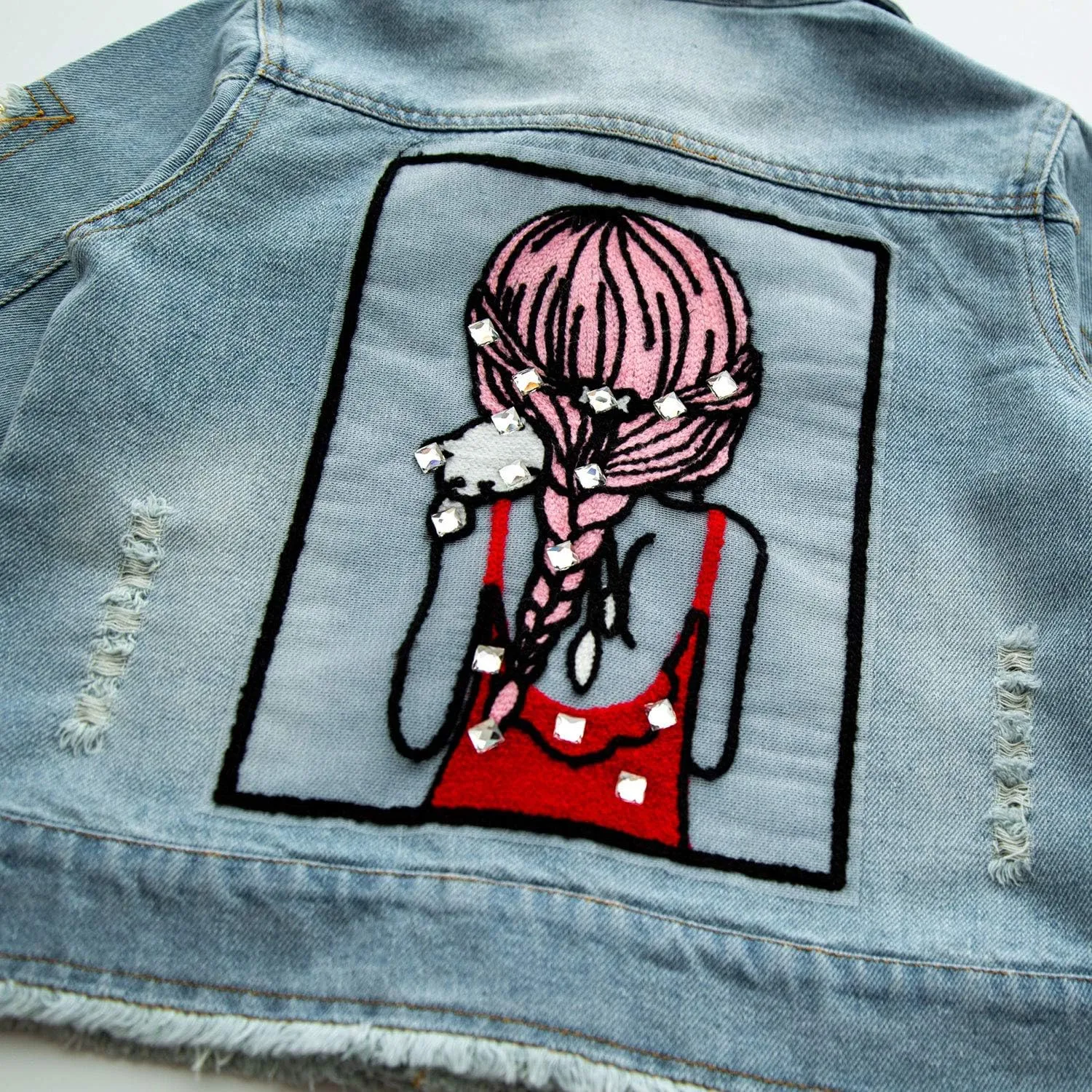 ANATA Little Girl Denim Jacket Button Down Jean Jacket Long Sleeve Denim Coat