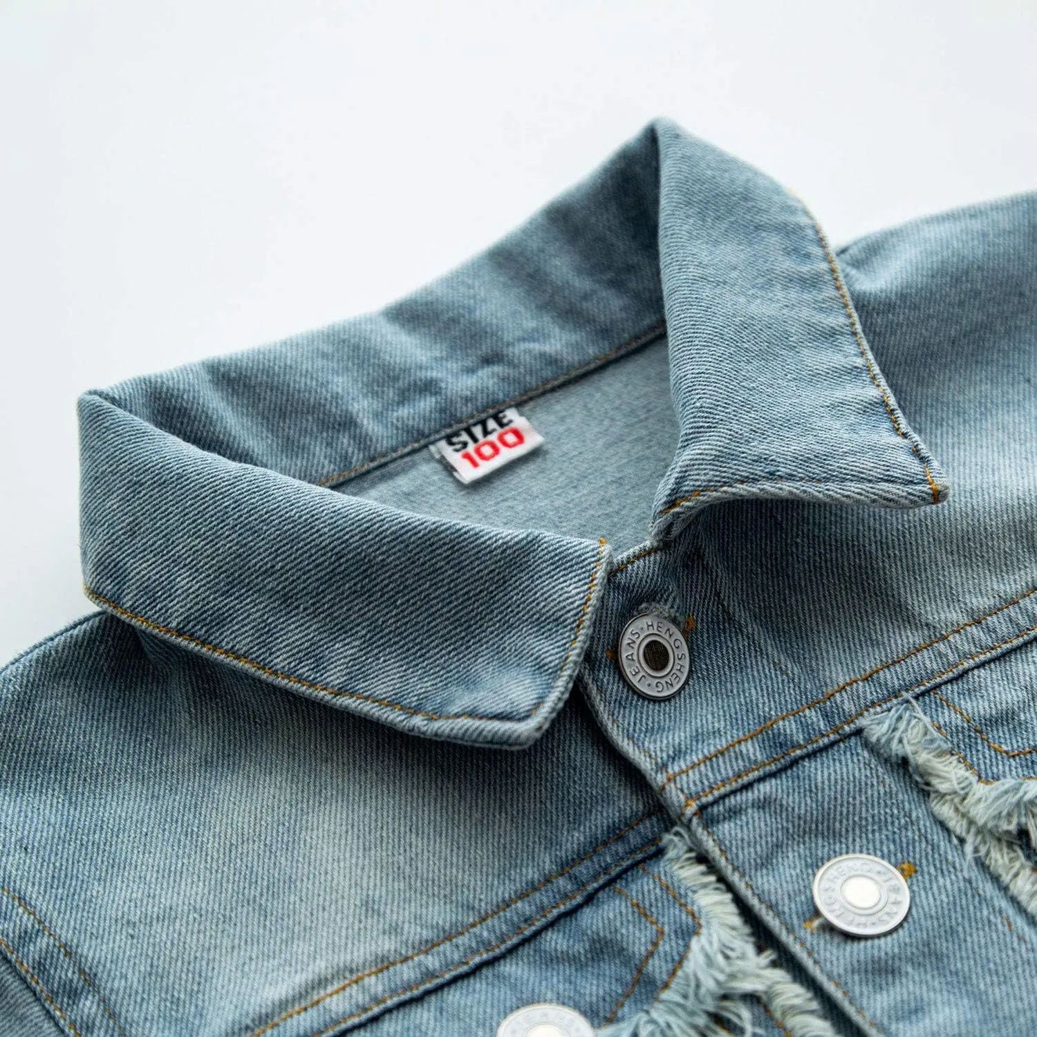 ANATA Little Girl Denim Jacket Button Down Jean Jacket Long Sleeve Denim Coat