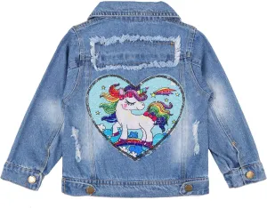 ANATA Little Girl Denim Jacket Button Down Jean Jacket Long Sleeve Denim Coat