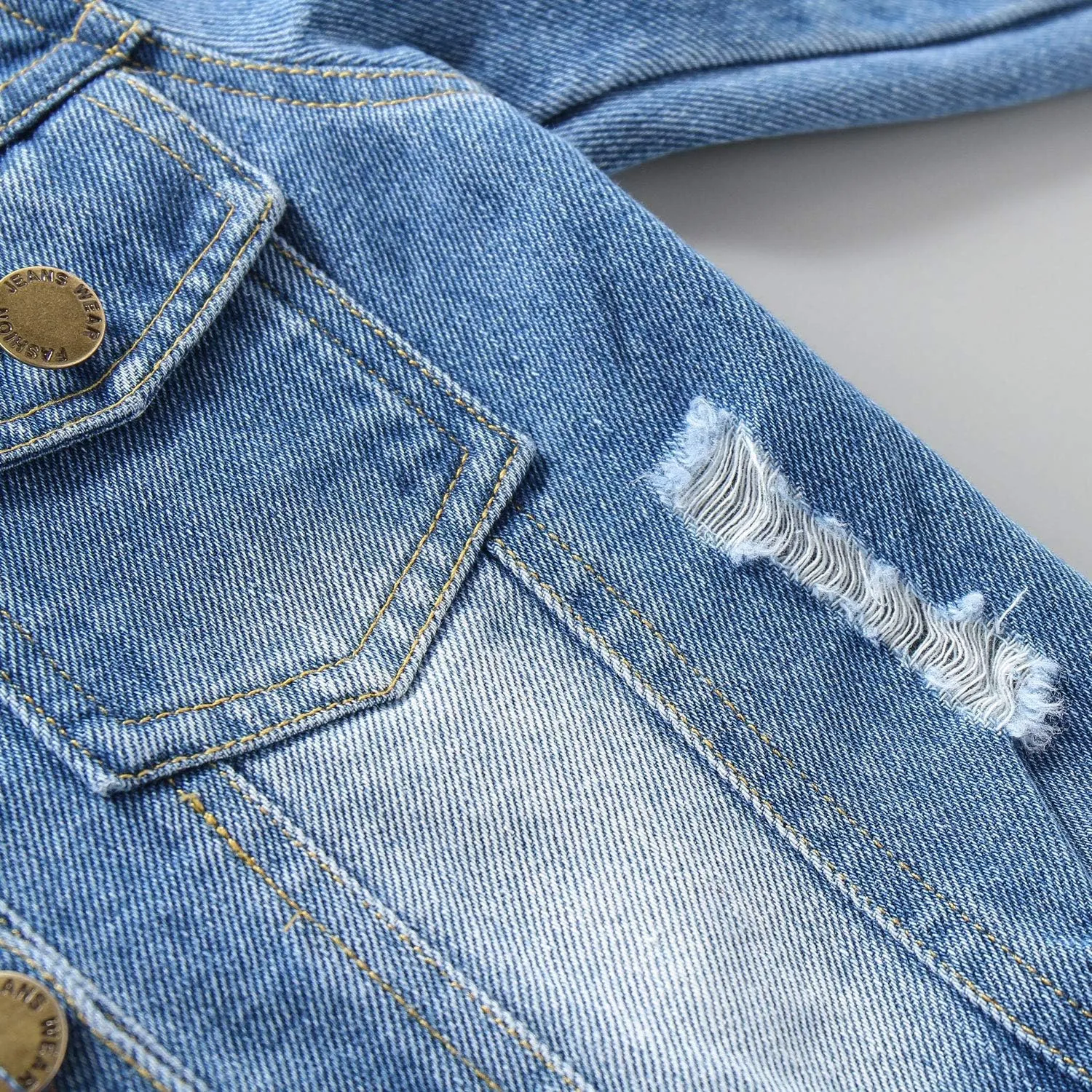 ANATA Little Girl Denim Jacket Button Down Jean Jacket Long Sleeve Denim Coat
