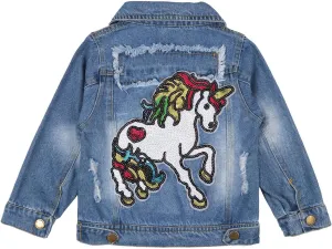 ANATA Little Girl Denim Jacket Button Down Jean Jacket Long Sleeve Denim Coat