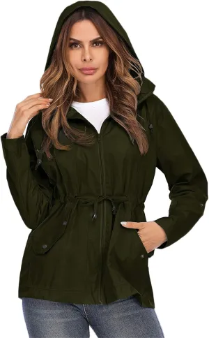 Andongnywell Women Raincoat Waterproof Windbreaker Lined Rain Jacket Lightweight Trench Coats Outwears