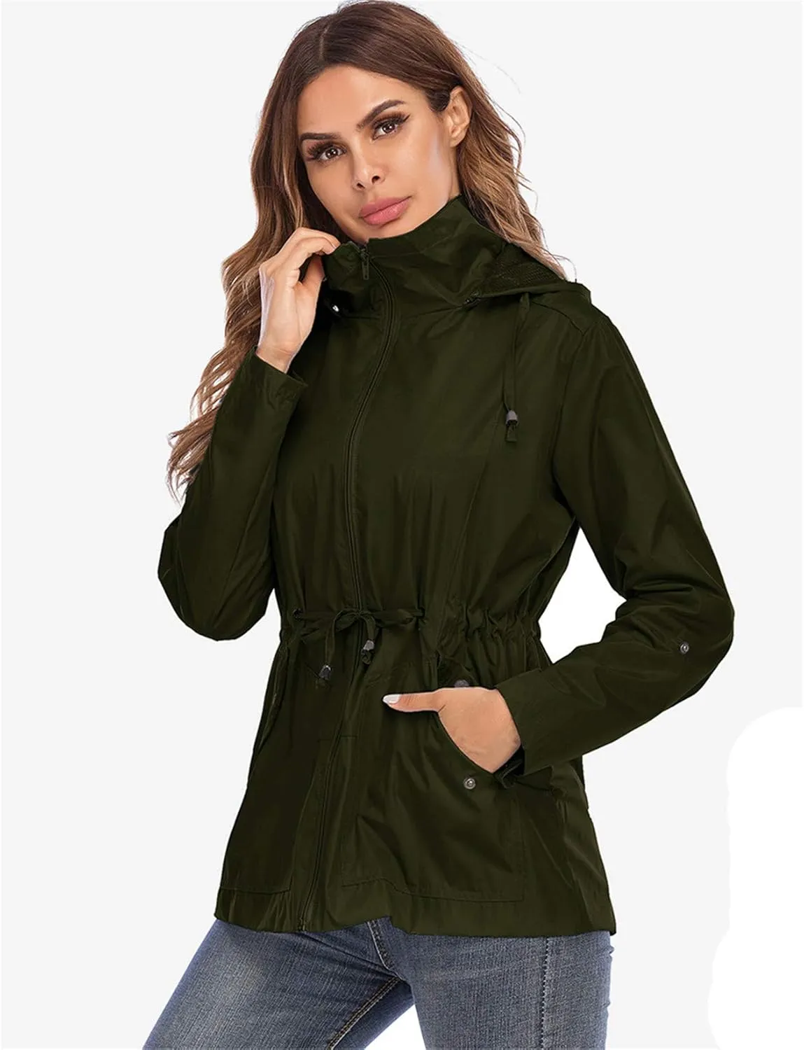 Andongnywell Women Raincoat Waterproof Windbreaker Lined Rain Jacket Lightweight Trench Coats Outwears