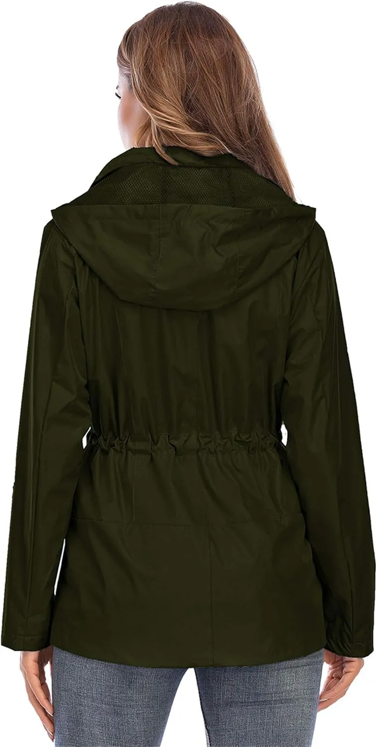 Andongnywell Women Raincoat Waterproof Windbreaker Lined Rain Jacket Lightweight Trench Coats Outwears
